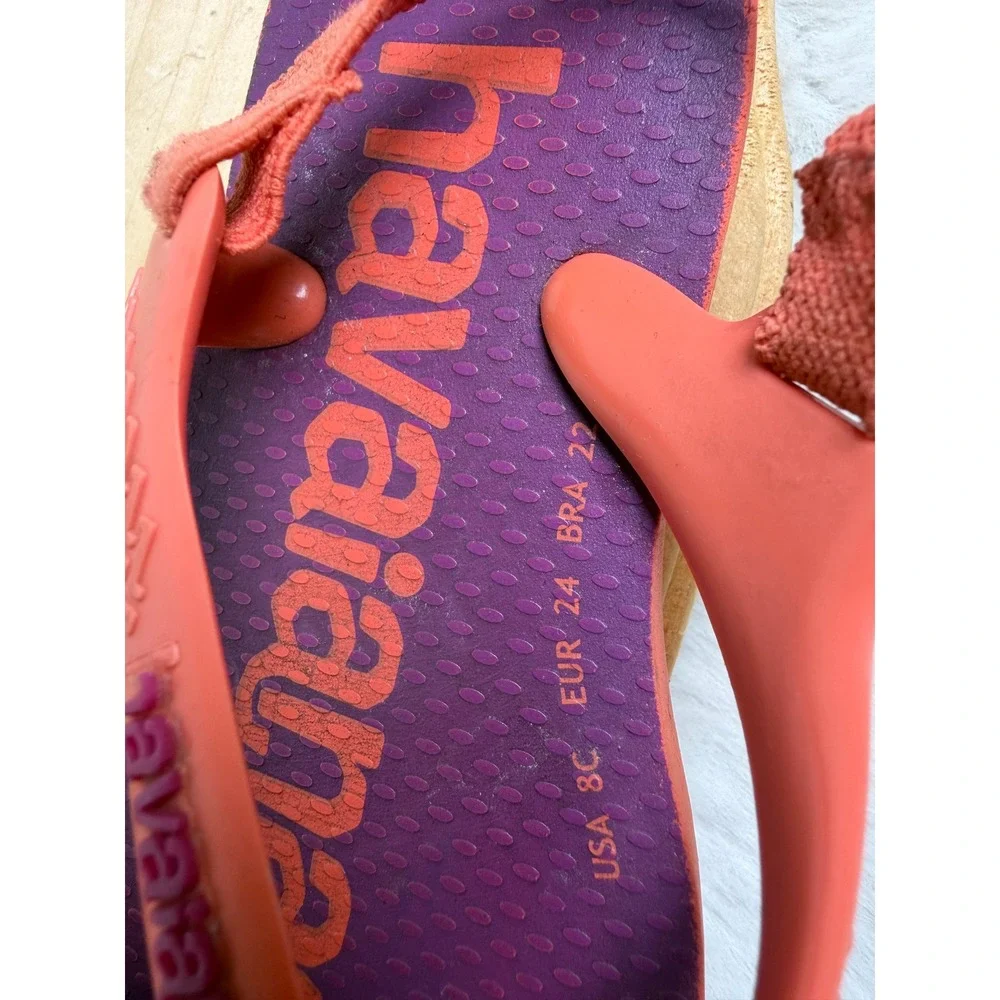 Havaianas Baby Brasil Logo Purple Coral Orange Backstrap Sandals Size 8C